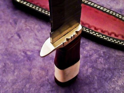 15 Inch Handmade Damascus Steel Hunting Knife with Camel Bone and Wood Handle by Heritage Forge