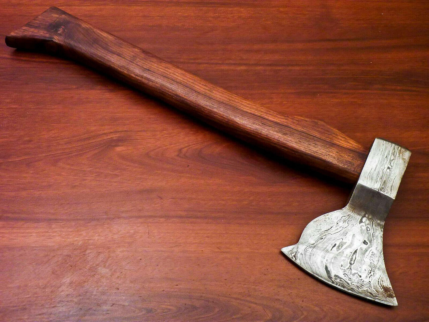 Handmade Damascus Steel Tomahawk Hatchet Axe with Walnut Handle and Leather Sheath – 15 Inch