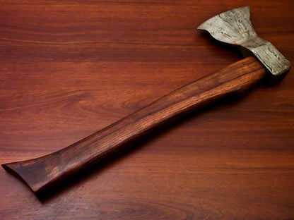 Handmade Damascus Steel Tomahawk Hatchet Axe with Walnut Handle and Leather Sheath – 15 Inch