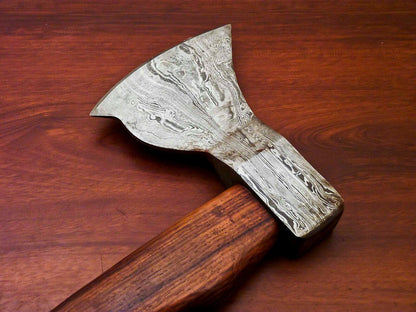Handmade Damascus Steel Tomahawk Hatchet Axe with Walnut Handle and Leather Sheath – 15 Inch