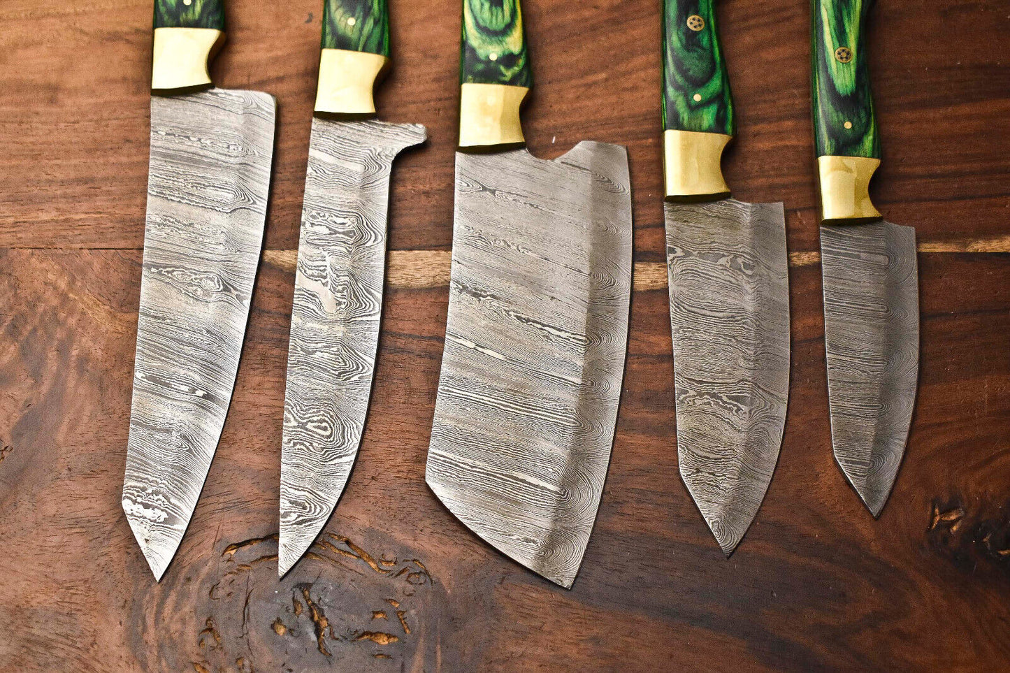 Custom Lot Of 5 Rare Handmade Damascus Steel Blade Chef Set Knife