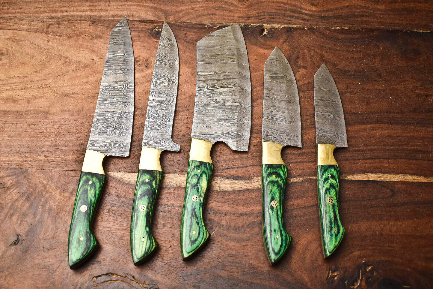 Custom Lot Of 5 Rare Handmade Damascus Steel Blade Chef Set Knife