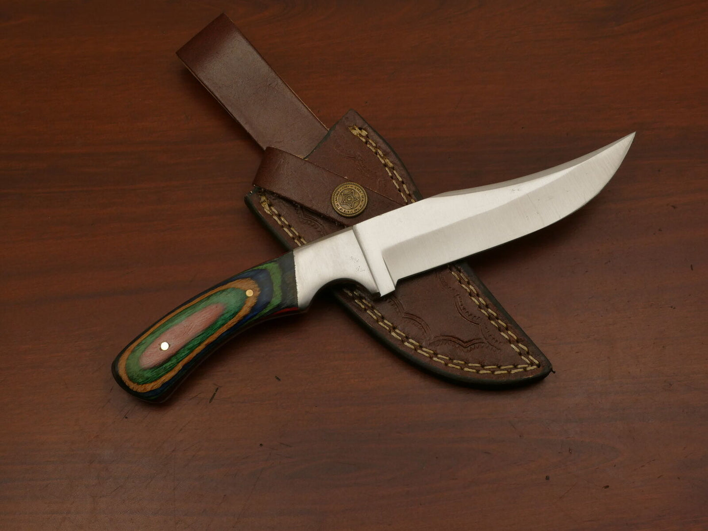 Custom Hand-Forged 440C Steel Skinner Knife | Hard Wood Handle | Steel Bolster Hunting Knife