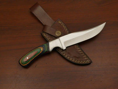 Custom Hand-Forged 440C Steel Skinner Knife | Hard Wood Handle | Steel Bolster Hunting Knife
