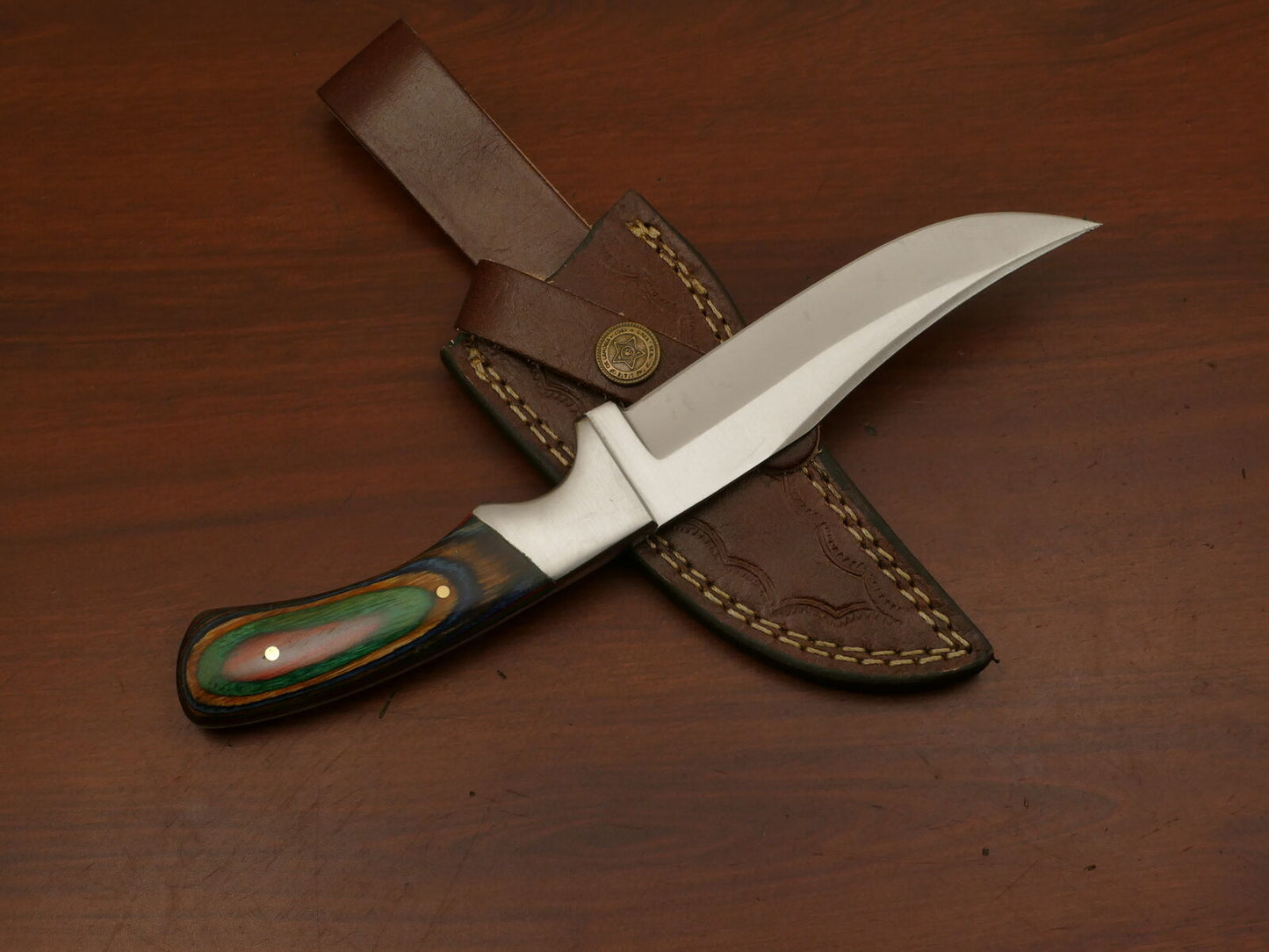 Custom Hand-Forged 440C Steel Skinner Knife | Hard Wood Handle | Steel Bolster Hunting Knife