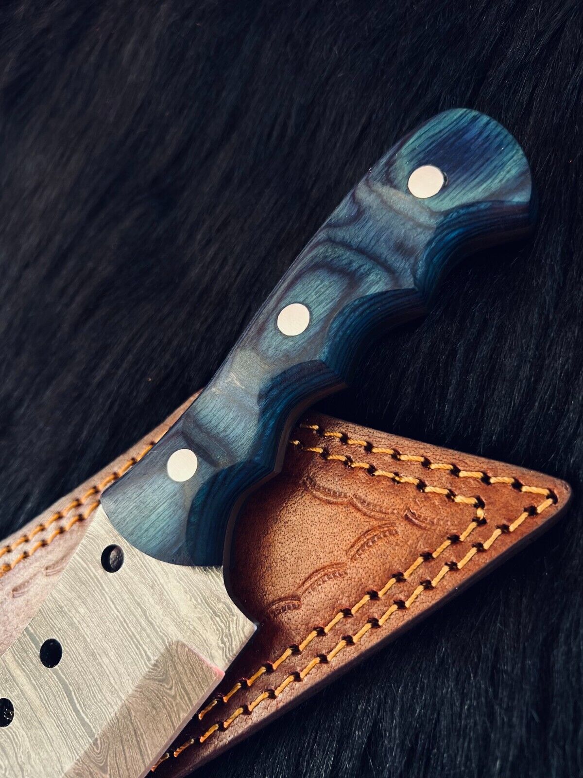 Heritage Forge 8.5 Inch Damascus Tanto Cleaver Knife with Camel Bone and Wood Handle