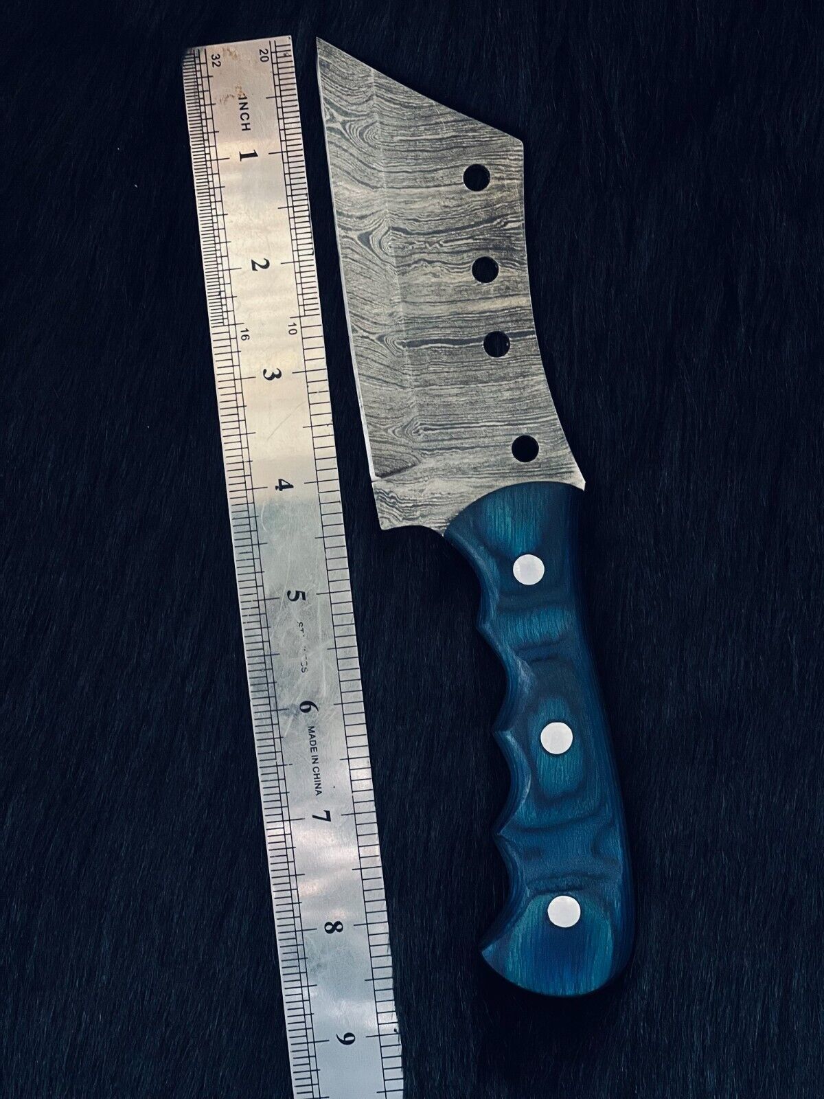 Heritage Forge 8.5 Inch Damascus Tanto Cleaver Knife with Camel Bone and Wood Handle