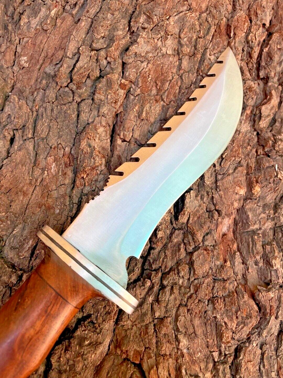 Handmade D2 Steel Camping Hunting Tactical Bowie Knife | 13" Sharp Blade with Wood Handle & Leather Cover