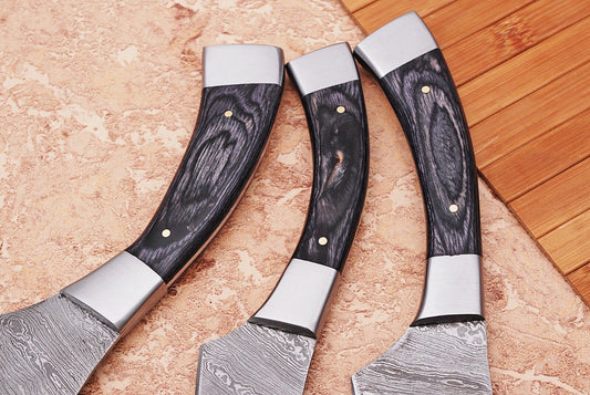 Custom Japanese Damascus Chef Knife Set – Full Tang, Hand Forged with Leather Case