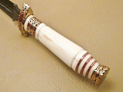 13.5 Inch Damascus Steel Hunting Dagger with Camel Bone Handle