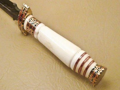 13.5 Inch Damascus Steel Hunting Dagger with Camel Bone Handle