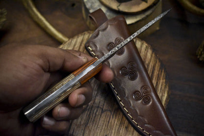 Forged Twist Damascus Skinner Knife with Hardwood Handle and Wooden Bolster – Survival Blade