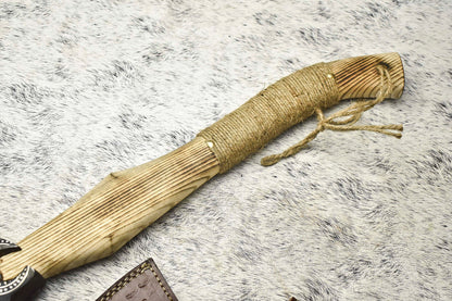 Custom Handmade Forged Viking Bearded Axe with Natural Wood Handle and Leather Sheath
