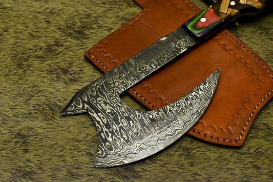Handmade Damascus Axe Hunting Chopper with Walnut Wood Handle | Premium Damascus Steel Axe Knife