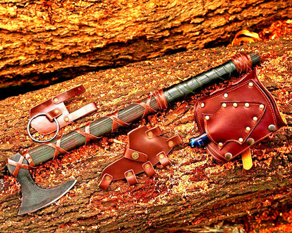 Axe Lothbrok – Hand Forged Carbon Steel Viking Battle Axe with Ashwood Handle and Leather Grip