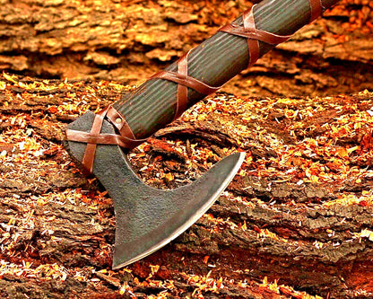 Axe Lothbrok – Hand Forged Carbon Steel Viking Battle Axe with Ashwood Handle and Leather Grip