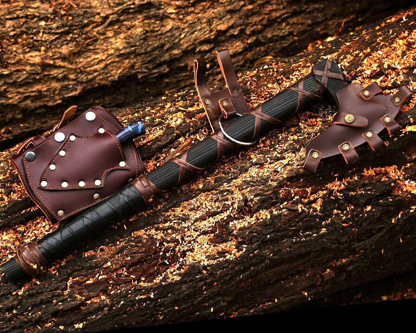 Axe Lothbrok – Hand Forged Carbon Steel Viking Battle Axe with Ashwood Handle and Leather Grip