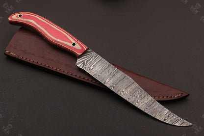 12.5" Hand Forge Damascus Fillet Knife Damascus Steel Fillet Knife With Pakka Wood Handle