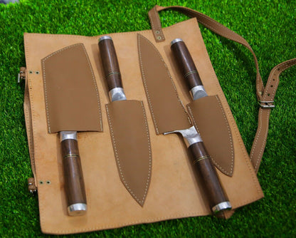 4 Pcs Handmade D2 Steel Chef Knife Set | Custom Kitchen Knives with Sheath