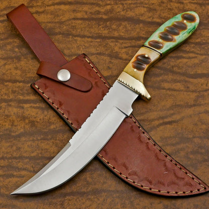 12-Inch D2 Steel Full Tang Bowie Hunting Knife with Camel Bone Handle