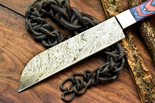 Custom Handmade Damascus Steel Chef Knife | 13" Full Tang Blade with Hardwood Handle