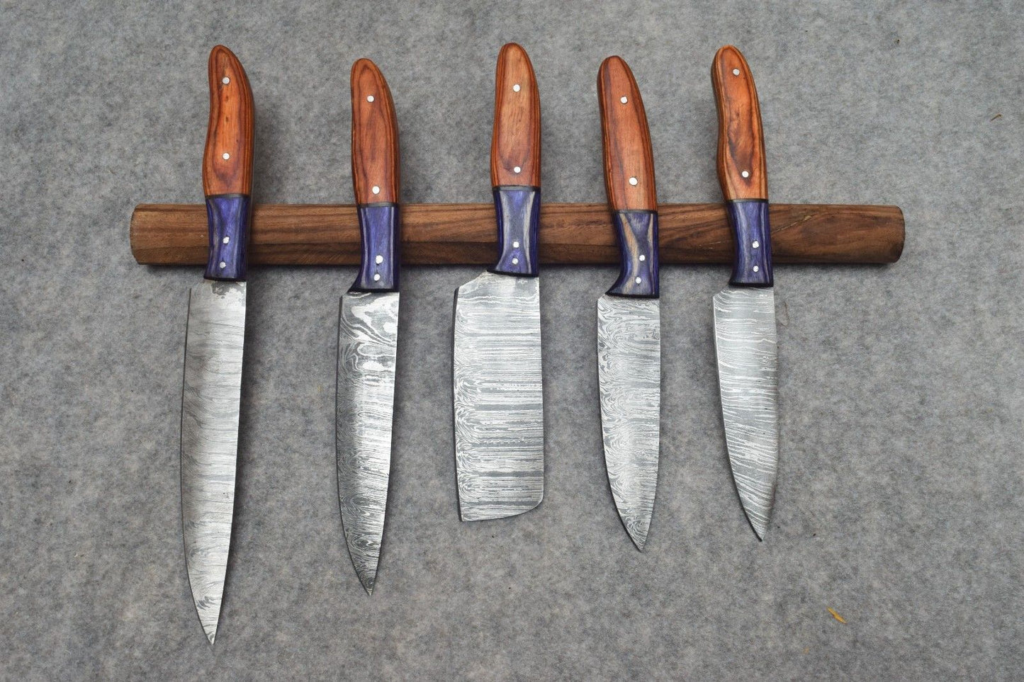 Damascus Steel Knife Set of 5 – Custom Handmade Forged Chef Kitchen Knives