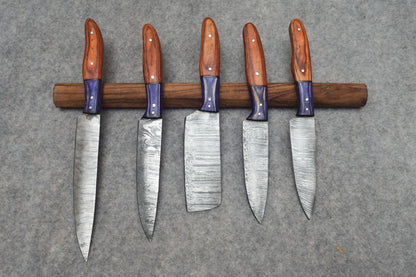 Damascus Steel Knife Set of 5 – Custom Handmade Forged Chef Kitchen Knives