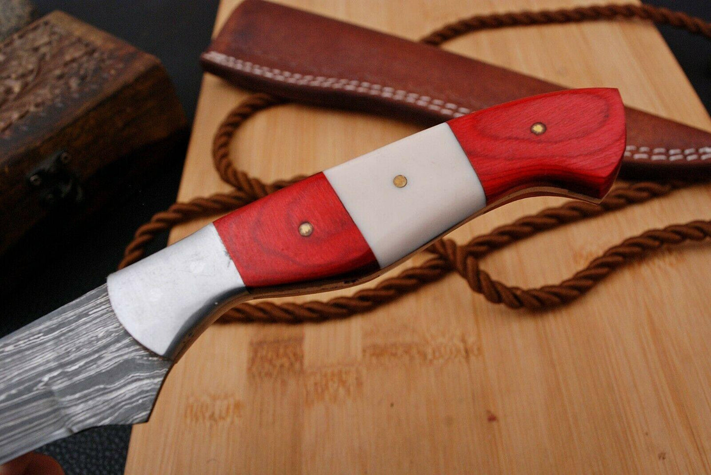 12.5" Damascus Fillet Knife Custom Handmade Twist Damascus Steel Fillet Knife with Leather Sheath