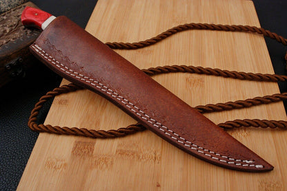 12.5" Damascus Fillet Knife Custom Handmade Twist Damascus Steel Fillet Knife with Leather Sheath