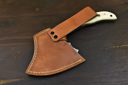 Custom Handmade Damascus Steel Cleaver Chopper Axe Knife – Fixed Blade with Camel Bone Handle