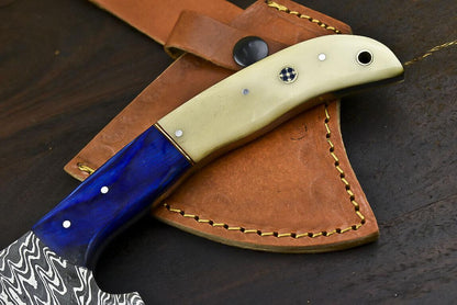 Custom Handmade Damascus Steel Cleaver Chopper Axe Knife – Fixed Blade with Camel Bone Handle