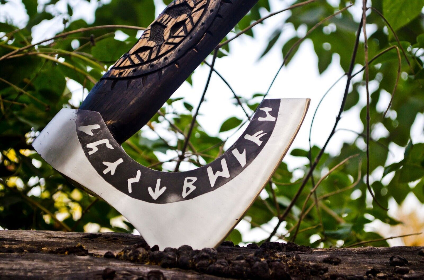 Custom Handmade Viking Axe – Carbon Steel Bearded Tomahawk with Ash Wood Handle and Leather Sheath