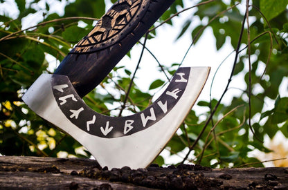Custom Handmade Viking Axe – Carbon Steel Bearded Tomahawk with Ash Wood Handle and Leather Sheath