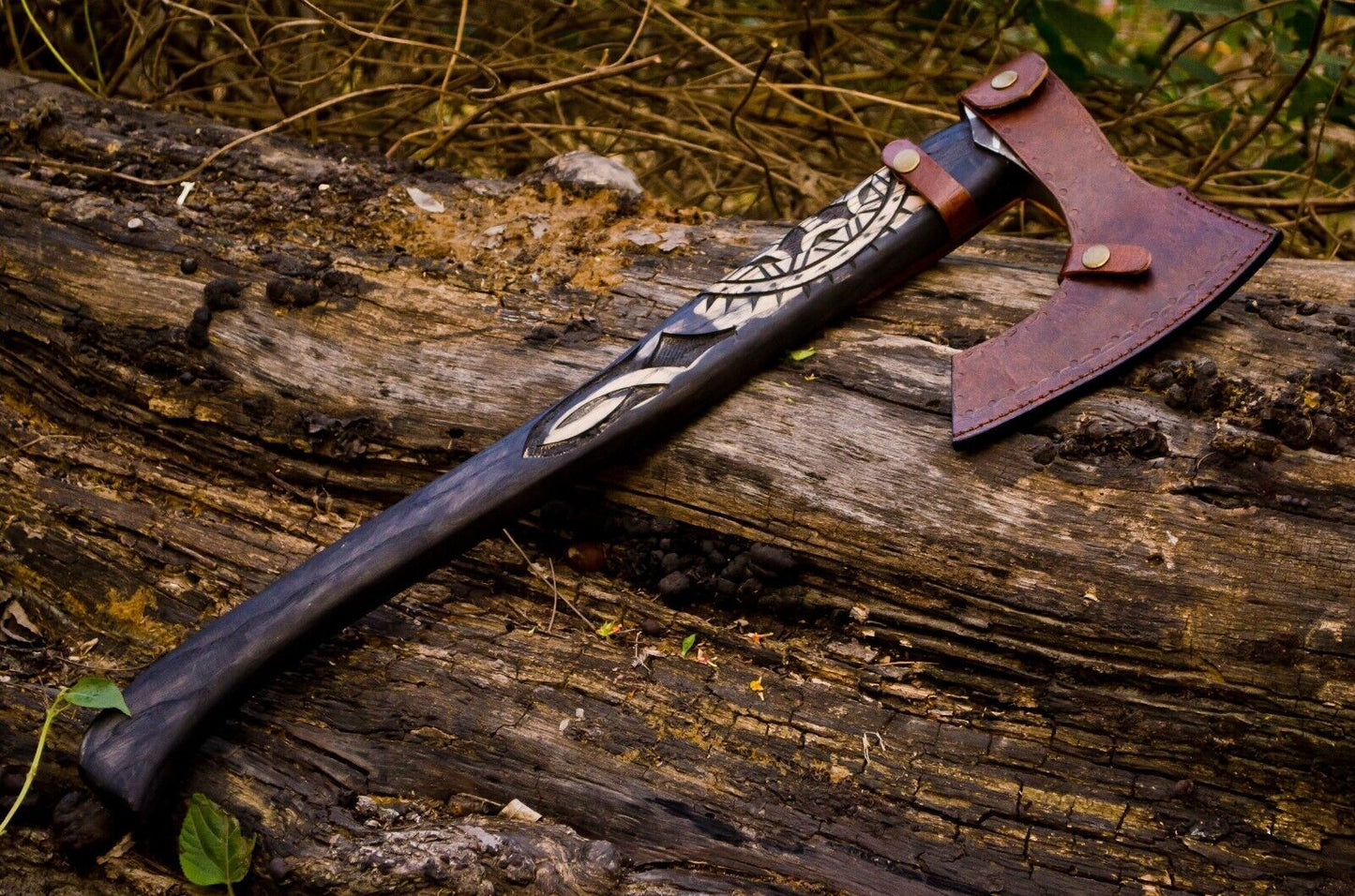 Custom Handmade Viking Axe – Carbon Steel Bearded Tomahawk with Ash Wood Handle and Leather Sheath