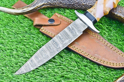 12 Inch Custom Damascus Steel Bowie Knife with Resin Handle