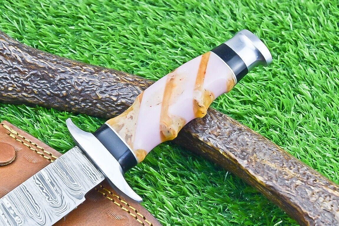 12 Inch Custom Damascus Steel Bowie Knife with Resin Handle