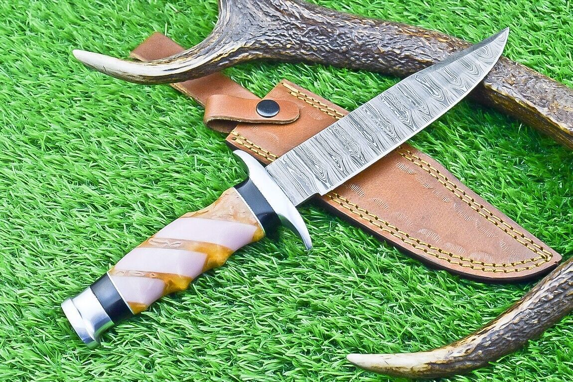 12 Inch Custom Damascus Steel Bowie Knife with Resin Handle