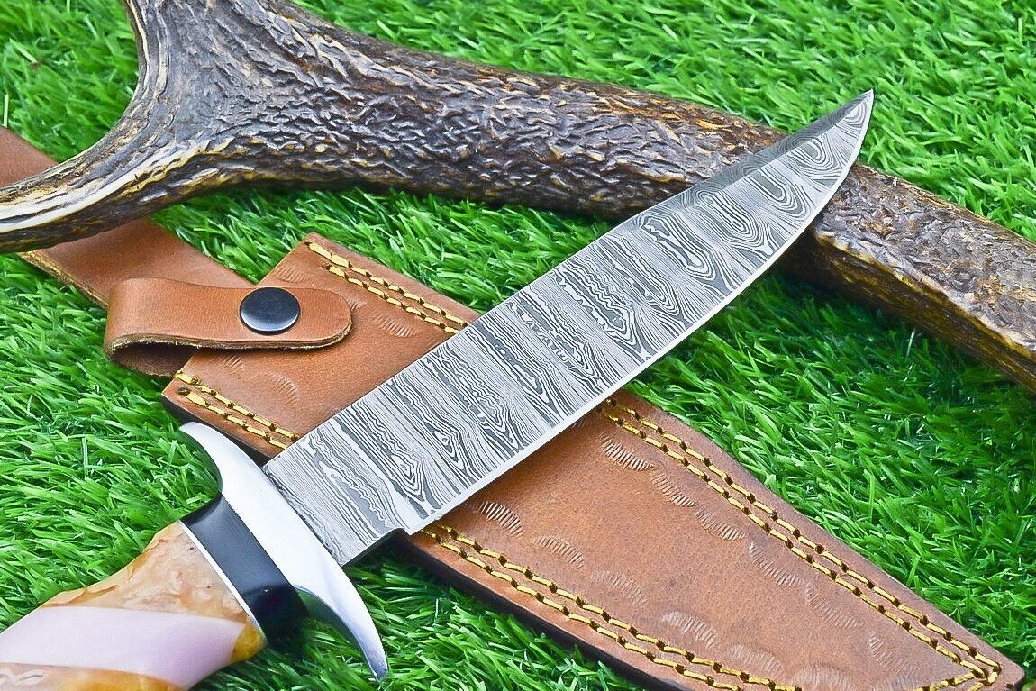 12 Inch Custom Damascus Steel Bowie Knife with Resin Handle