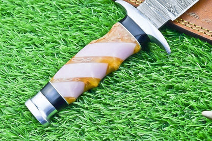 12 Inch Custom Damascus Steel Bowie Knife with Resin Handle