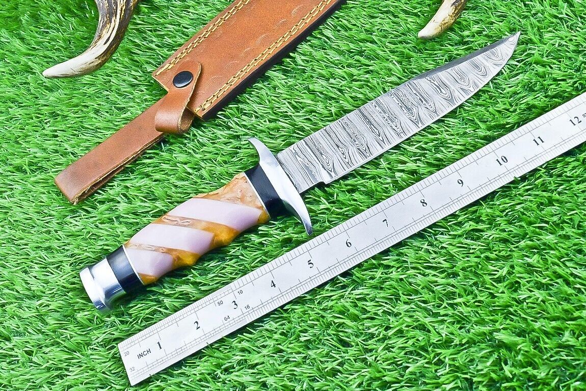 12 Inch Custom Damascus Steel Bowie Knife with Resin Handle