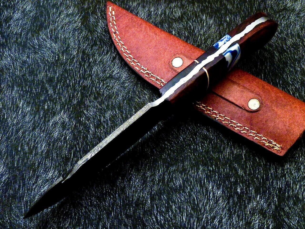 Heritage Forge Damascus Steel Full Tang Bowie Knife with Resin and Wood Handle