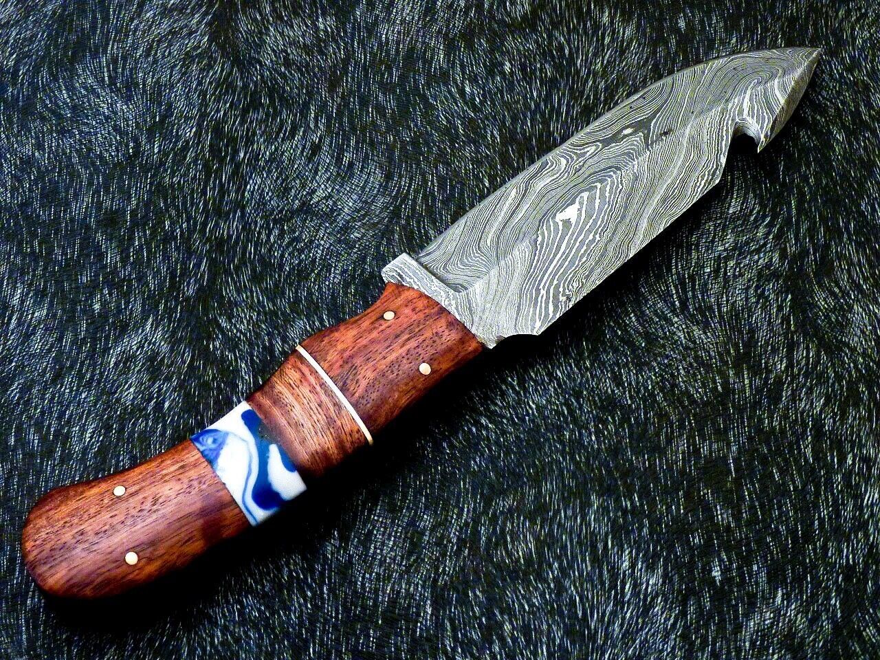 Heritage Forge Damascus Steel Full Tang Bowie Knife with Resin and Wood Handle