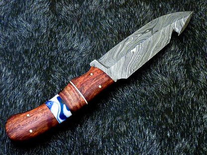 Heritage Forge Damascus Steel Full Tang Bowie Knife with Resin and Wood Handle