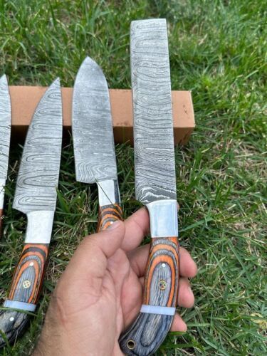 5-Piece Handmade Damascus Steel Chef Knife Set – Full Tang, Twisted Pattern