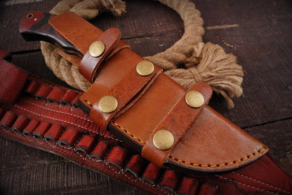 10" Handmade Damascus Steel Full Tang Tracker Knife – Survival, Hunting, Camping, Bushcraft Bowie with Olive Wood Handle & Leather Sheath