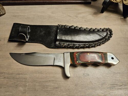 Full Tang Skinner Knife Stainless Steel Wooden Handle with Leather Sheath