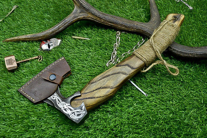 Handcrafted Viking Tomahawk Axe – J2 Steel Blade with Leather Sheath