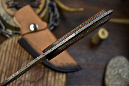 Handmade 8.5 Inch Damascus Skinner Knife with Gut Hook – Twist Pattern Blade and Hard Wood Handle Outdoor Hunting Knife