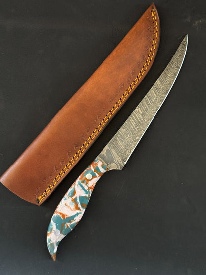 12" Custom Fillet Knife Handmade Damascus Fillet Knife for Kitchen W/Sheath