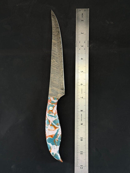 12" Custom Fillet Knife Handmade Damascus Fillet Knife for Kitchen W/Sheath